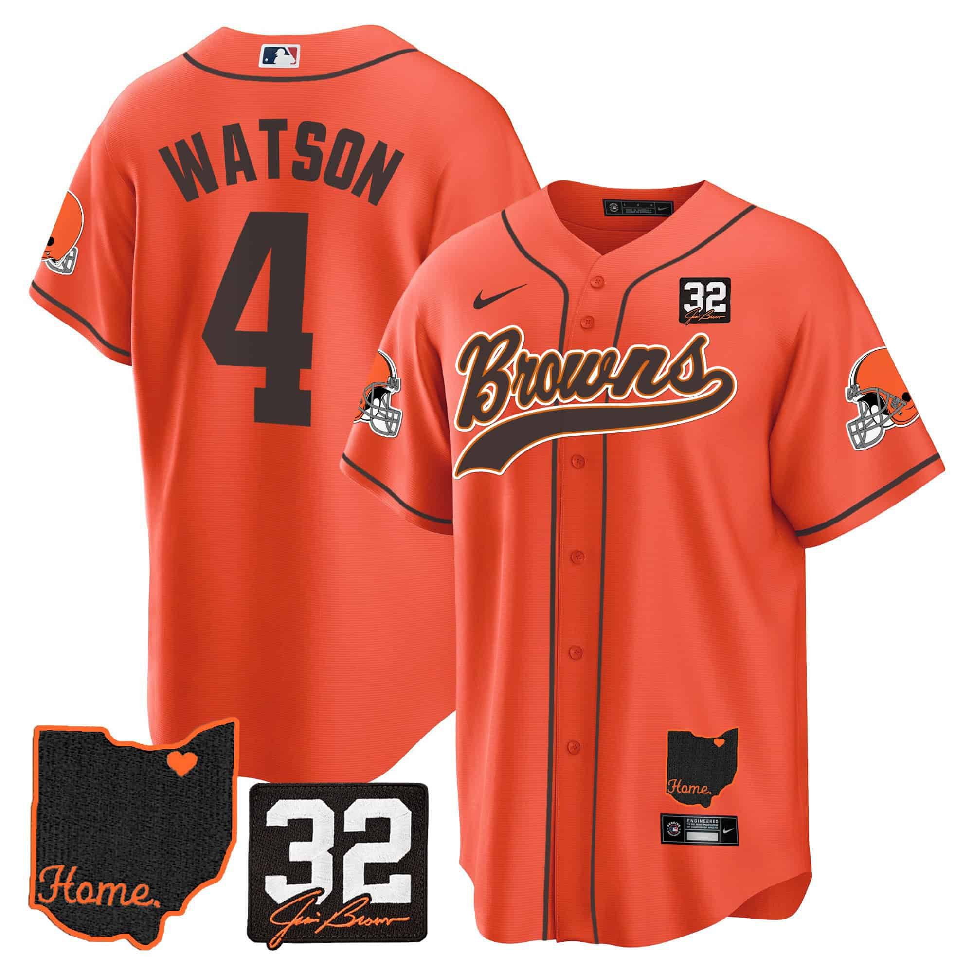 Men Cleveland Browns 4 Watson Orange Memorial Home Patch Baseball 2024 Nike NFL Jersey